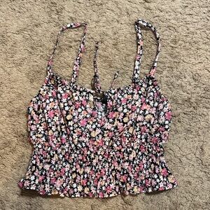 Wild Fable Black Floral Smocked Tank Top